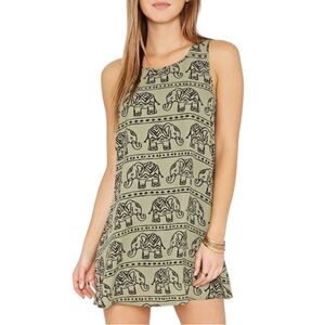 Forever 21 Elephant Print Sleeveless Dress in Olive Green | Size Small